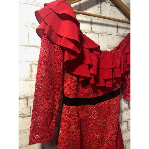 $308 For Love & Lemons Free People Chianti Red Hot Lace Ruffle Dress XS NWT - Picture 9 of 15